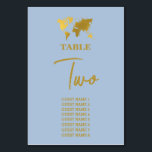 Numeração De Mesa Destination Wedding World Passport Dusty Blue Gold<br><div class="desc">A dusty blue and gold destination wedding passport design with gold world map, airplane and travel elements. This design is ideal for all Spring, Summer, Fall and Winter destination weddings. An elegant dusty blue and gold wedding travel design with passport layout, world map and custom couple photo. A modern destination...</div>