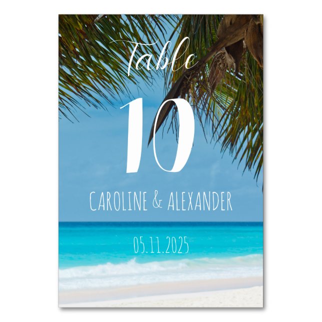 Numeração De Mesa Destino Tropical Costeira Azul Elegante (Frente)