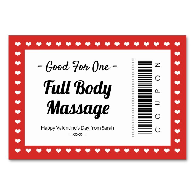 Numeração De Mesa Dia de os namorados Massage Love Coupon Casal Gift (Frente)