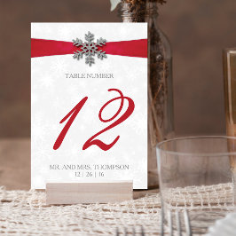 Numeração De Mesa Diamante Snowflake e Casamento no inverno Red Ribb