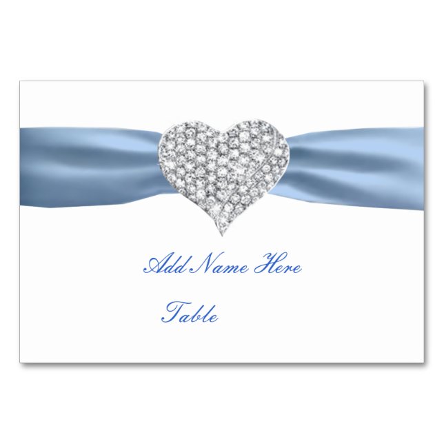 Numeração De Mesa Diamond Heart Blue Mesa Place Card (Frente)