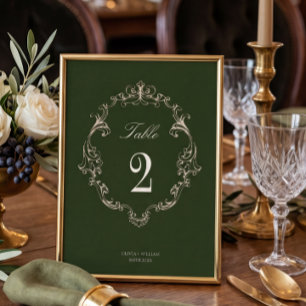 Numeração De Mesa Dinheiro Antigo Verde Oliva Elegante Monograma Cas