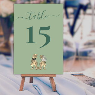 Numeração De Mesa Dinossauro Noiva e Groom Casamento Sage Green