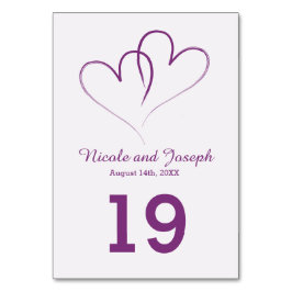 Numeração De Mesa Dois Corações Roxos entrelaçados