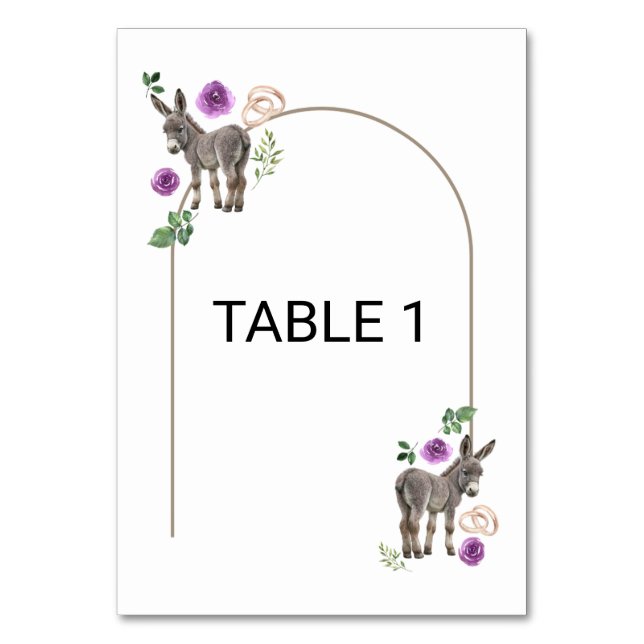 Numeração De Mesa Donkey Purple Floral Rustic Wedding  (Frente)