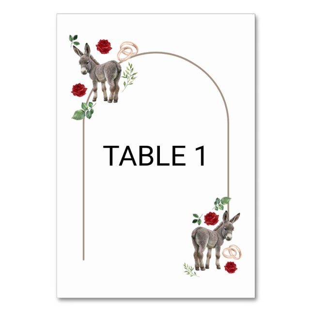 Numeração De Mesa Donkey Red Floral Rustic Wedding  (Frente)