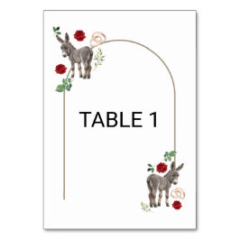 Numeração De Mesa Donkey Red Floral Wedding Table Number Card