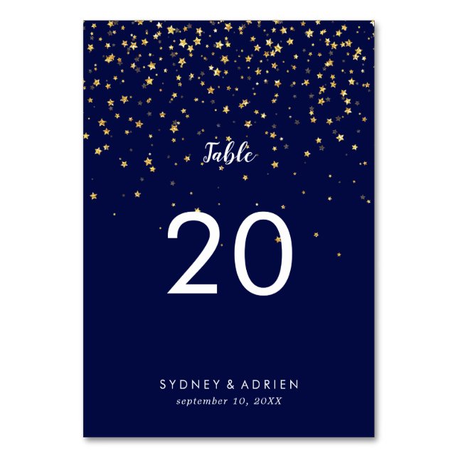 Numeração De Mesa Dourada Confetti | Números de Tabela de Casamento  (Frente)