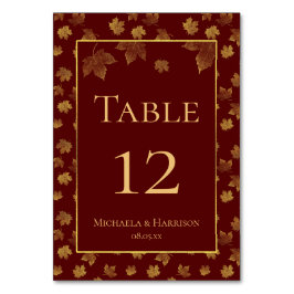 Numeração De Mesa Dourada Festa de Leaf e Casamento outono Burgundy