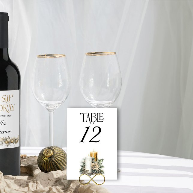 Numeração De Mesa Dourada Vela e Casamento de Natal Holly (Table Number from the Holly Bells Wedding Collection by Darling and May)