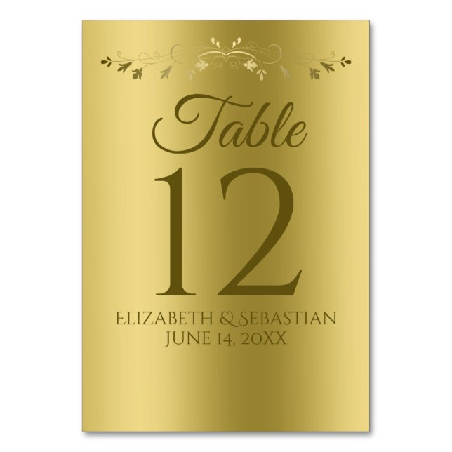 Numeração De Mesa Dourado Casamento de Flourish Elegante Dourado (Frente)