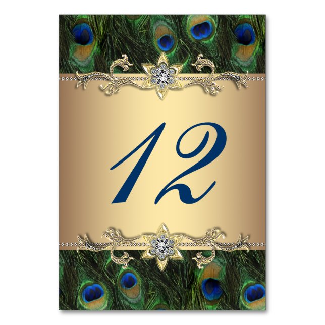 Numeração De Mesa Dourado Casamento Peacock (Frente)