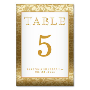 Numeração De Mesa Dourado Damasco e Branco - Placa de Mesa