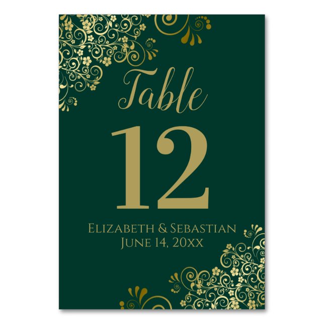 Numeração De Mesa Dourado e Emerald Green - Casamento amigável (Frente)
