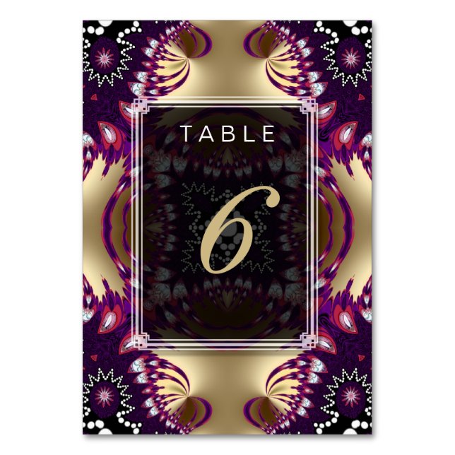 Numeração De Mesa Dourado Horário Tribal de Casamento Roxo+Cartão de (Frente)