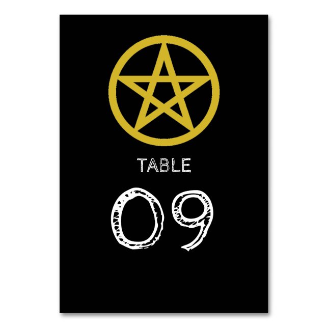Numeração De Mesa Dourado Pentagrama em círculo, Halloween (Frente)