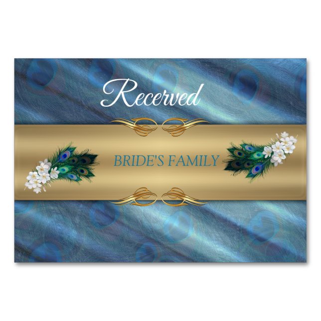 Numeração De Mesa DOURADOS pavões azuis-verdes no Emerald Green (Frente)