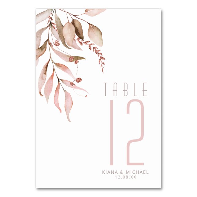 Numeração De Mesa Dreamy Foliage Table Number Blush Pink ID817 (Frente)