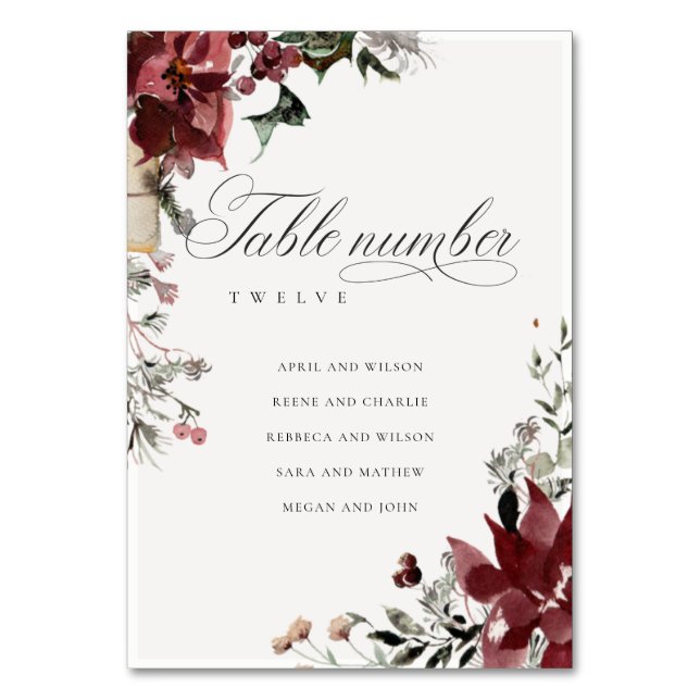 Numeração De Mesa Dusky Warm Winter Festive Foliage Wedname (Frente)