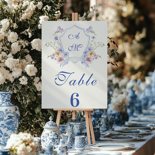 Numeração De Mesa Dusty Blue Crest Floral Weding (Criador carregado)