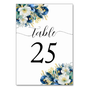 Numeração De Mesa Dusty Blue Dourado Casamento Floral