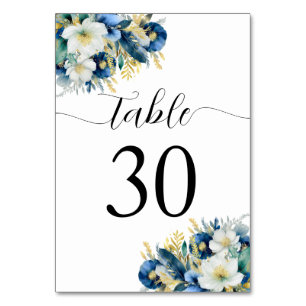 Numeração De Mesa Dusty Blue Dourado Casamento Floral