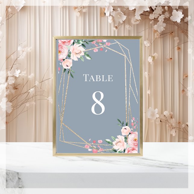 Numeração De Mesa Dusty Blue | DOURADO | Casamento Floral Rosa Esbra (Criador carregado)