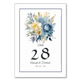 Numeração De Mesa Dusty Blue e Dourado Casamento Floral