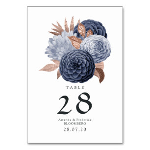 Numeração De Mesa Dusty Blue e Rosa Dourado Casamento Floral