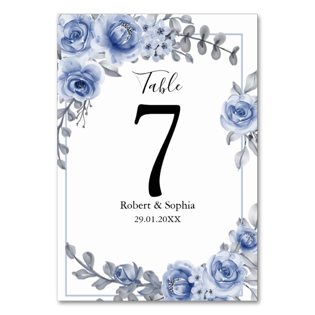 Numeração De Mesa Dusty Blue Floral Wedding (Frente)