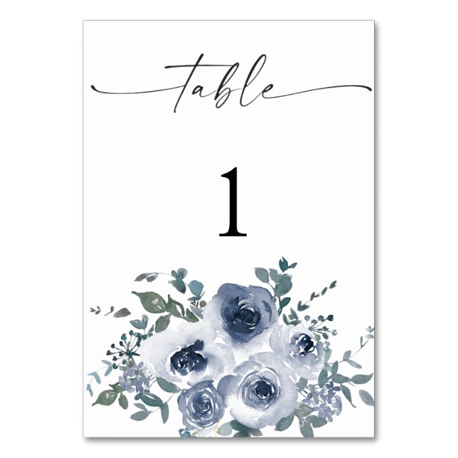 Numeração De Mesa Dusty Blue Floral Wedding Table Numbers (Frente)