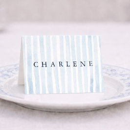 Numeração De Mesa Dusty Blue French Stripe Place Card