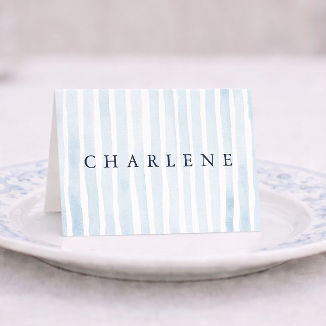 Numeração De Mesa Dusty Blue French Stripe Place Card (Criador carregado)