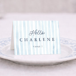 Numeração De Mesa Dusty Blue French Stripe Place Card