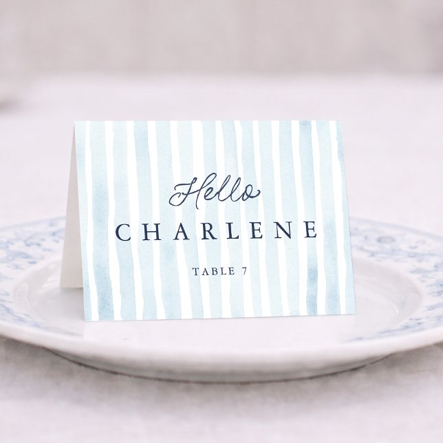 Numeração De Mesa Dusty Blue French Stripe Place Card (Criador carregado)