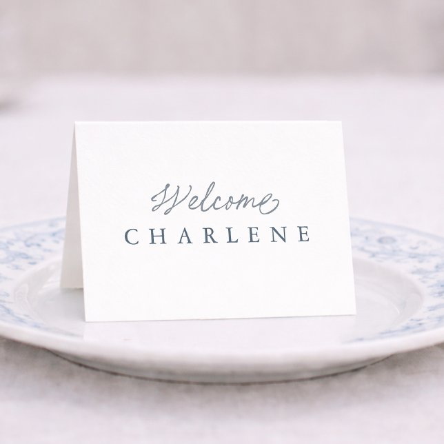 Numeração De Mesa Dusty Blue French Wedding Place Card (Criador carregado)