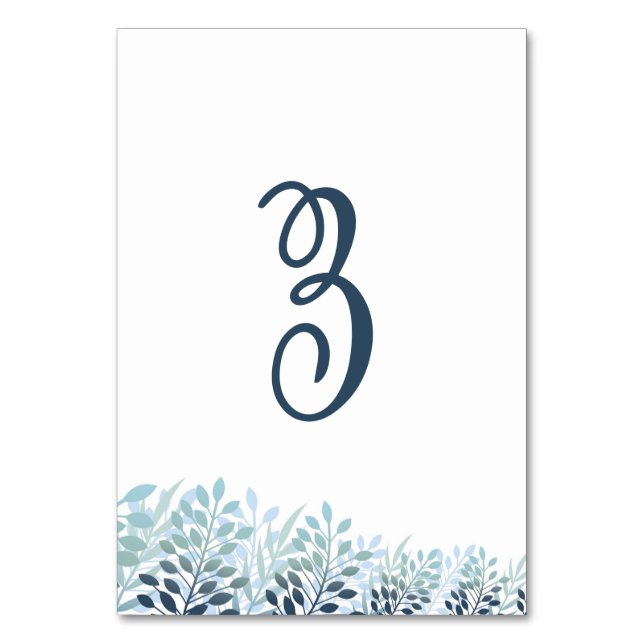 Numeração De Mesa Dusty Blue Greenery Wedding Table Number Card (Frente)