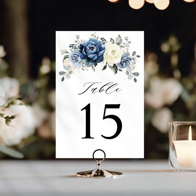 Numeração De Mesa Dusty Blue Marinho Champanhe Ivory Floral Casament (Dusty Blue Navy Champagne Ivory Floral Wedding Table Number)