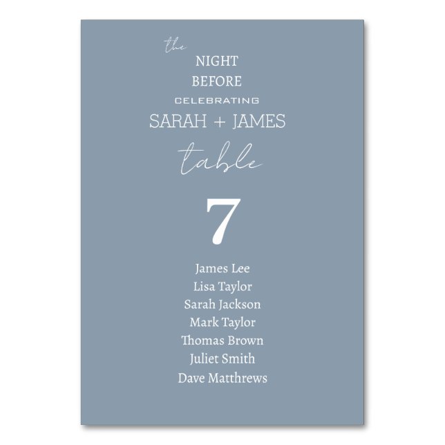 Numeração De Mesa Dusty Blue na noite antes do casamento (Frente)
