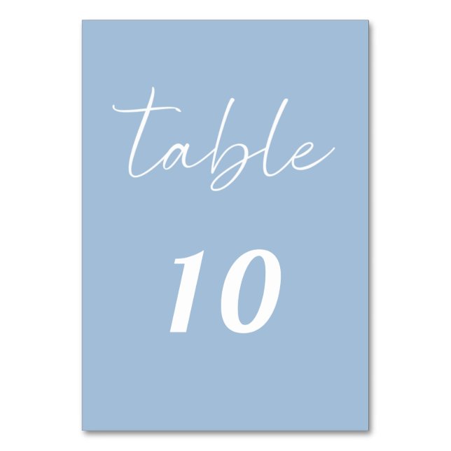 Numeração De Mesa Dusty blue script elegant minimalist wedding (Frente)