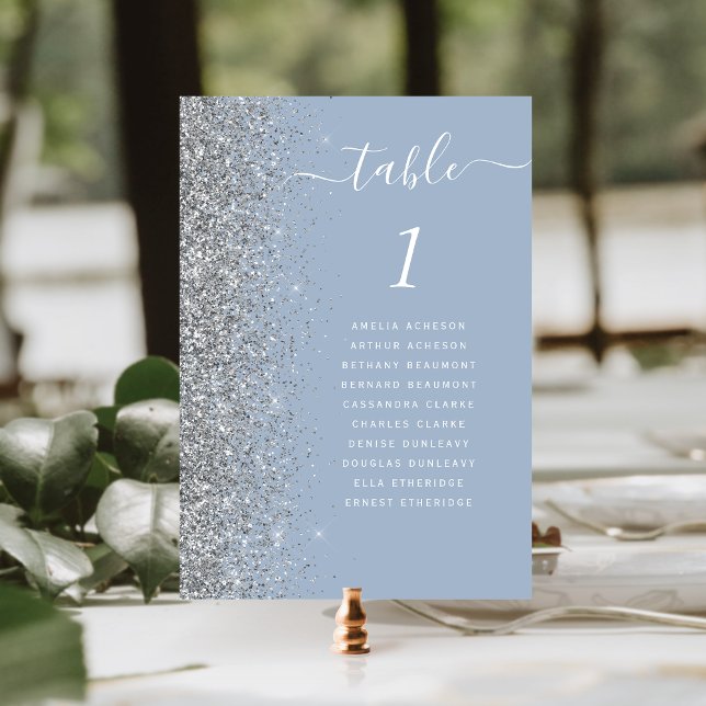 Numeração De Mesa Dusty Blue Silver Glitter Casamento (Criador carregado)