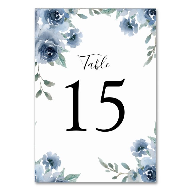 Numeração De Mesa Dusty Blue Slate Greenery Floral Geométrico (Frente)