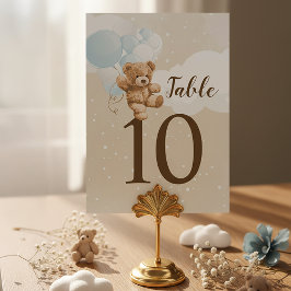 Numeração De Mesa Dusty Blue Teddy Bear Balloon Baby Shower