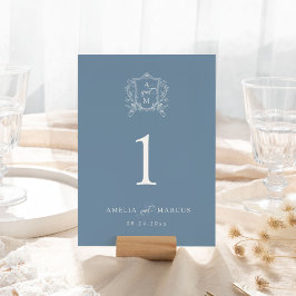 Numeração De Mesa Dusty Blue Vintage Crest Casamento