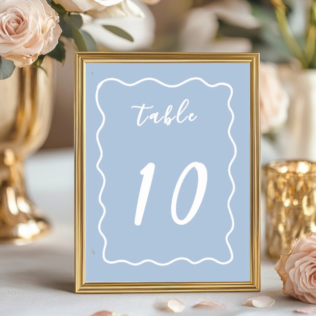 Numeração De Mesa Dusty Blue White Whimsy Scallop Border  (Dusty Blue Hand Drawn Table Numbers.)