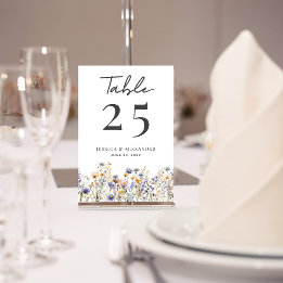 Numeração De Mesa Dusty Blue Wildflower Script Elegante Casamento