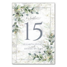 Numeração De Mesa Dusty Botanical Greenery Dourado Casamento Marble