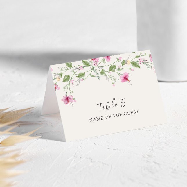 Numeração De Mesa Dusty Navy Blue Pink Hibiscus Wedding Place Card (Criador carregado)