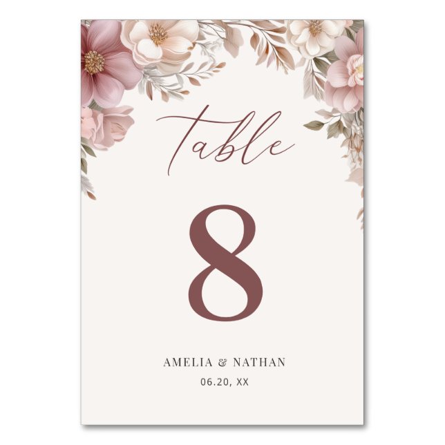 Numeração De Mesa Dusty Pink Cream Elegant Magnolia Floral Wedding (Frente)