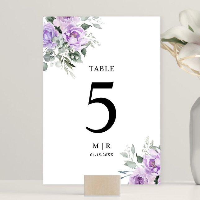 Numeração De Mesa Dusty Purple Rustic Floral Casamento (Criador carregado)